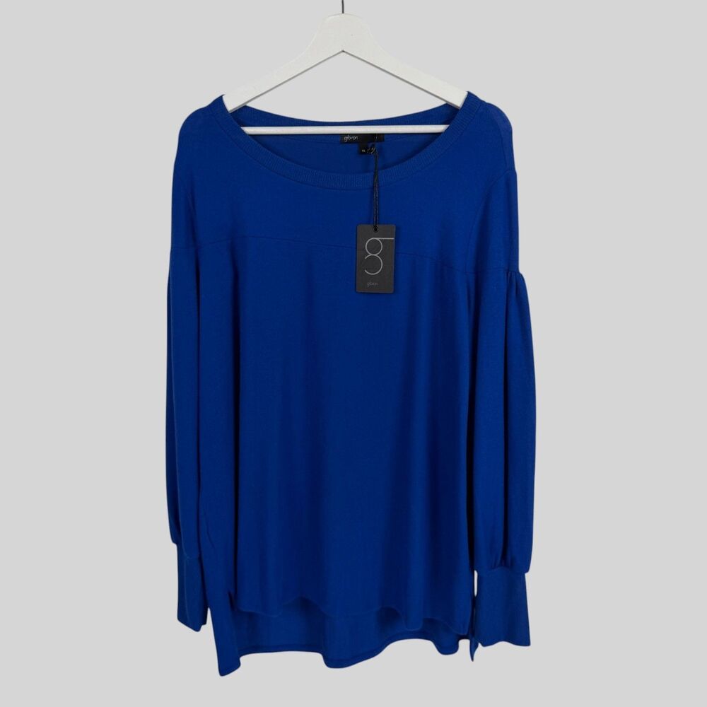 Gibson Tunic Womens XL Bishop Sleeve Royal Blue High Low Knit Preppy Relaxed Top